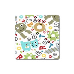 Seamless Pattern Vector With Funny Robot Cartoon Square Magnet by Wegoenart