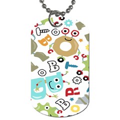 Seamless Pattern Vector With Funny Robot Cartoon Dog Tag (one Side) by Wegoenart