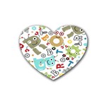 Seamless Pattern Vector With Funny Robot Cartoon Rubber Heart Coaster (4 pack) Front