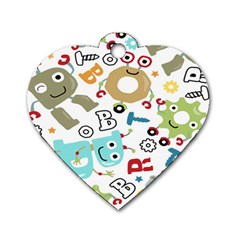 Seamless Pattern Vector With Funny Robot Cartoon Dog Tag Heart (two Sides) by Wegoenart