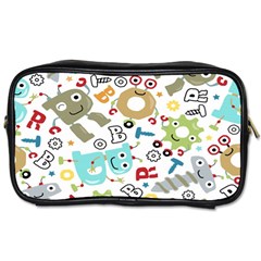 Seamless Pattern Vector With Funny Robot Cartoon Toiletries Bag (one Side) by Wegoenart