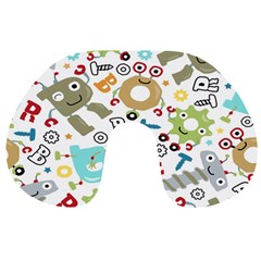 Seamless Pattern Vector With Funny Robot Cartoon Travel Neck Pillow by Wegoenart