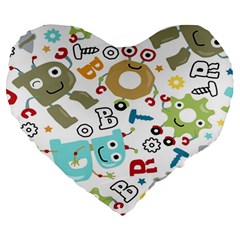 Seamless Pattern Vector With Funny Robot Cartoon Large 19  Premium Flano Heart Shape Cushions by Wegoenart