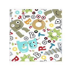 Seamless Pattern Vector With Funny Robot Cartoon Square Satin Scarf (30  X 30 ) by Wegoenart