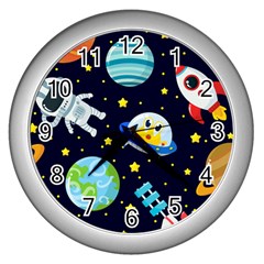 Space Seamless Pattern Wall Clock (silver) by Wegoenart