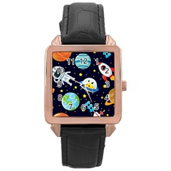 Space Seamless Pattern Rose Gold Leather Watch  by Wegoenart