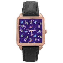 Space Seamless Pattern Rose Gold Leather Watch  by Wegoenart