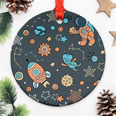 Rocketship Astronaut Space Seamless Pattern Ornament (round) by Wegoenart