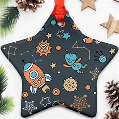 Rocketship Astronaut Space Seamless Pattern Ornament (star) by Wegoenart