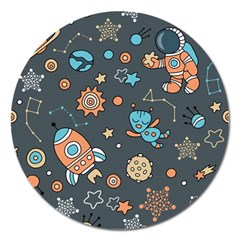 Rocketship Astronaut Space Seamless Pattern Magnet 5  (round) by Wegoenart