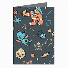 Rocketship Astronaut Space Seamless Pattern Greeting Cards (pkg Of 8) by Wegoenart