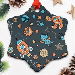 Rocketship Astronaut Space Seamless Pattern Ornament (snowflake) by Wegoenart