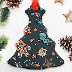 Rocketship Astronaut Space Seamless Pattern Christmas Tree Ornament (two Sides) by Wegoenart