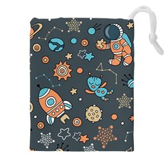 Rocketship Astronaut Space Seamless Pattern Drawstring Pouch (4xl) by Wegoenart