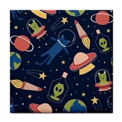 Seamless Pattern With Funny Alien Cat Galaxy Tile Coaster by Wegoenart