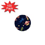 Seamless Pattern With Funny Alien Cat Galaxy 1  Mini Buttons (100 pack)  Front