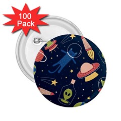 Seamless Pattern With Funny Alien Cat Galaxy 2 25  Buttons (100 Pack)  by Wegoenart