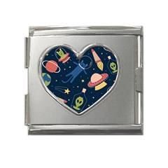 Seamless Pattern With Funny Alien Cat Galaxy Mega Link Heart Italian Charm (18mm) by Wegoenart