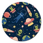 Seamless Pattern With Funny Alien Cat Galaxy Magnet 5  (Round) Front