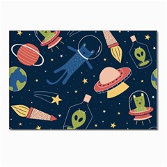 Seamless Pattern With Funny Alien Cat Galaxy Postcard 4 x 6  (pkg Of 10)