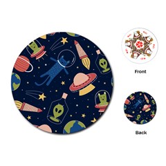 Seamless Pattern With Funny Alien Cat Galaxy Playing Cards Single Design (round) by Wegoenart