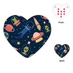 Seamless Pattern With Funny Alien Cat Galaxy Playing Cards Single Design (heart) by Wegoenart