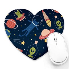 Seamless Pattern With Funny Alien Cat Galaxy Heart Mousepad by Wegoenart