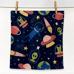 Seamless Pattern With Funny Alien Cat Galaxy Face Towel by Wegoenart