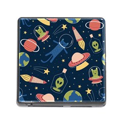 Seamless Pattern With Funny Alien Cat Galaxy Memory Card Reader (square 5 Slot) by Wegoenart