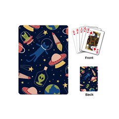 Seamless Pattern With Funny Alien Cat Galaxy Playing Cards Single Design (mini) by Wegoenart