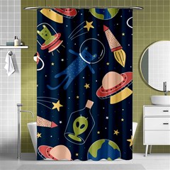 Seamless Pattern With Funny Alien Cat Galaxy Shower Curtain 48  X 72  (small)  by Wegoenart