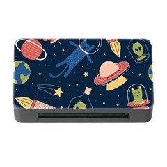 Seamless Pattern With Funny Alien Cat Galaxy Memory Card Reader With Cf by Wegoenart