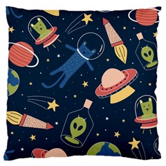 Seamless Pattern With Funny Alien Cat Galaxy Large Cushion Case (one Side) by Wegoenart