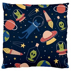 Seamless Pattern With Funny Alien Cat Galaxy Standard Flano Cushion Case (one Side) by Wegoenart