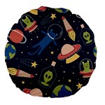 Seamless Pattern With Funny Alien Cat Galaxy Large 18  Premium Flano Round Cushions Front