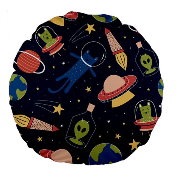 Seamless Pattern With Funny Alien Cat Galaxy Large 18  Premium Flano Round Cushions