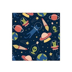 Seamless Pattern With Funny Alien Cat Galaxy Satin Bandana Scarf 22  X 22  by Wegoenart