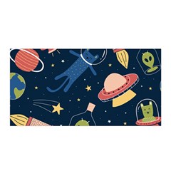 Seamless Pattern With Funny Alien Cat Galaxy Satin Wrap 35  X 70  by Wegoenart