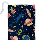 Seamless Pattern With Funny Alien Cat Galaxy Drawstring Pouch (5XL) Back