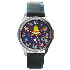 Vector Flat Space Design Background Round Metal Watch