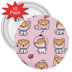 Set Kawaii Smile Japanese Dog Cartoon 3  Buttons (10 Pack)  by Wegoenart