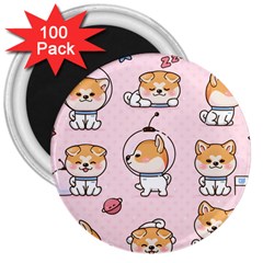 Set Kawaii Smile Japanese Dog Cartoon 3  Magnets (100 Pack) by Wegoenart