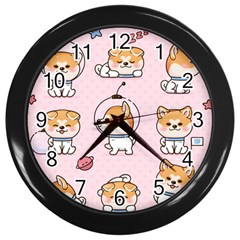 Set Kawaii Smile Japanese Dog Cartoon Wall Clock (black) by Wegoenart