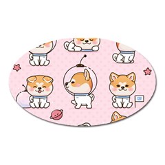 Set Kawaii Smile Japanese Dog Cartoon Oval Magnet by Wegoenart