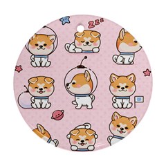 Set Kawaii Smile Japanese Dog Cartoon Round Ornament (two Sides) by Wegoenart