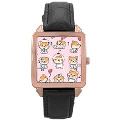 Set Kawaii Smile Japanese Dog Cartoon Rose Gold Leather Watch  by Wegoenart