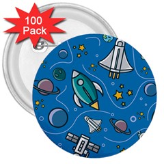 Rocket Ship Space Seamless Pattern 3  Buttons (100 Pack)  by Wegoenart