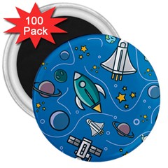 Rocket Ship Space Seamless Pattern 3  Magnets (100 Pack) by Wegoenart