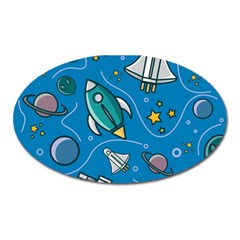 Rocket Ship Space Seamless Pattern Oval Magnet by Wegoenart