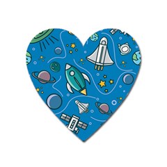 Rocket Ship Space Seamless Pattern Heart Magnet by Wegoenart